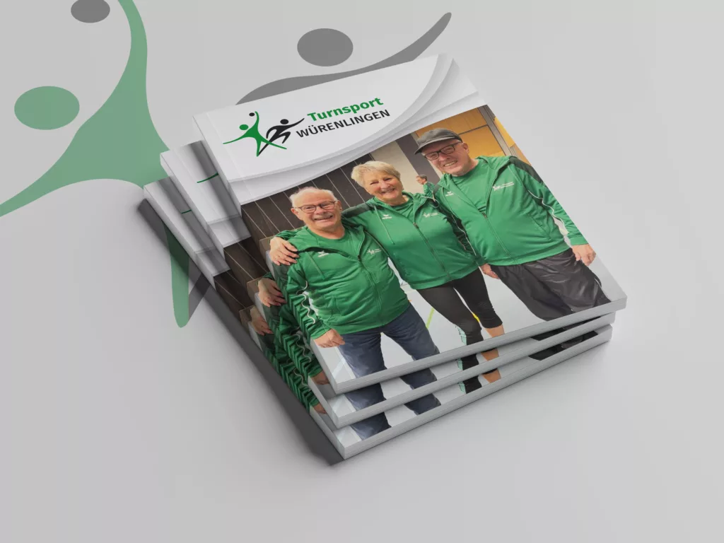 Logodesign für den Verein Turnsport Würenlingen. Magazin, Flyer und Broschüren designed by PePrint Schweiz.