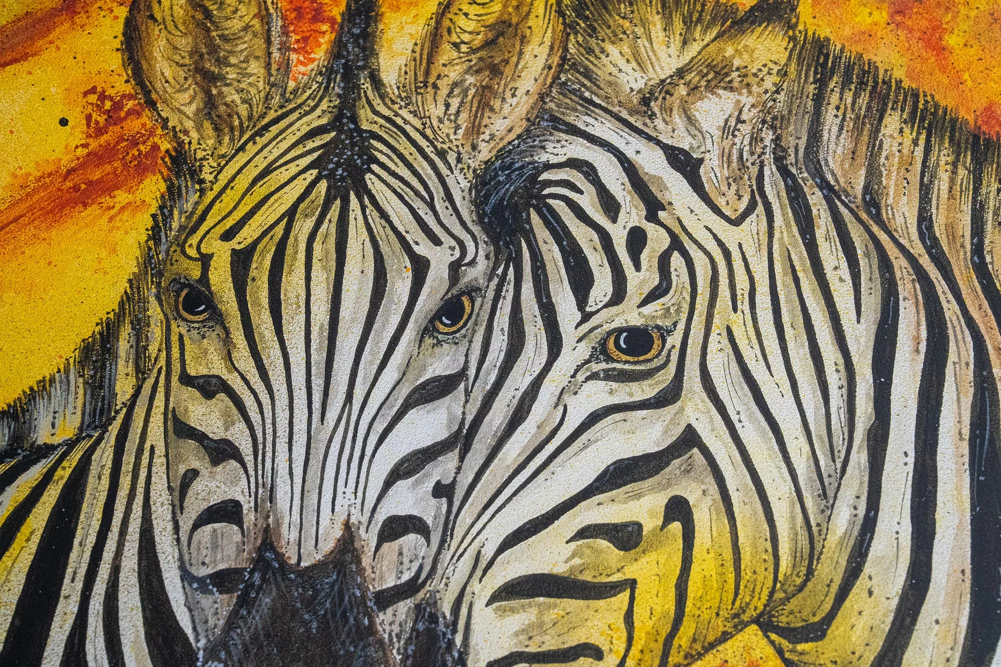 Detailaufnahme der Augen eines Zebra-Gemäldes von Petra Schneider.